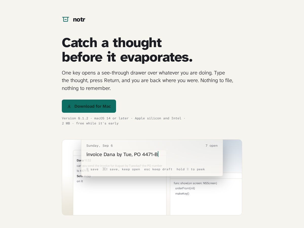 Landing-page snapshot of notr.site