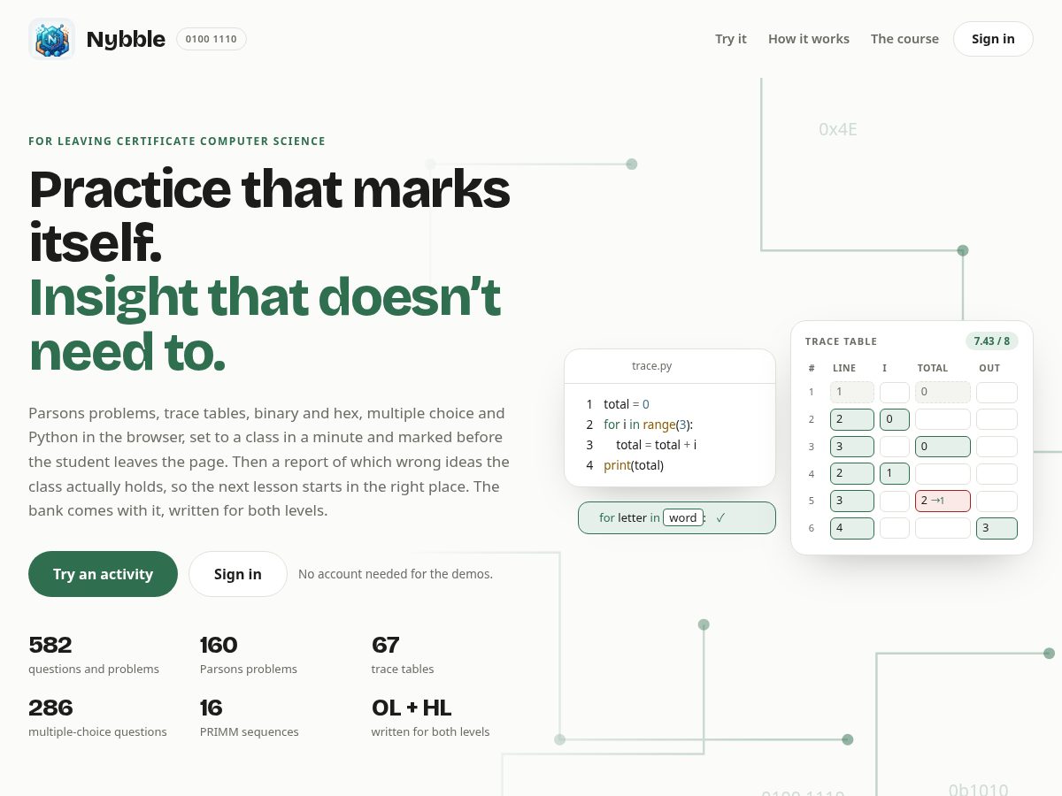 Landing-page snapshot of nybble.study