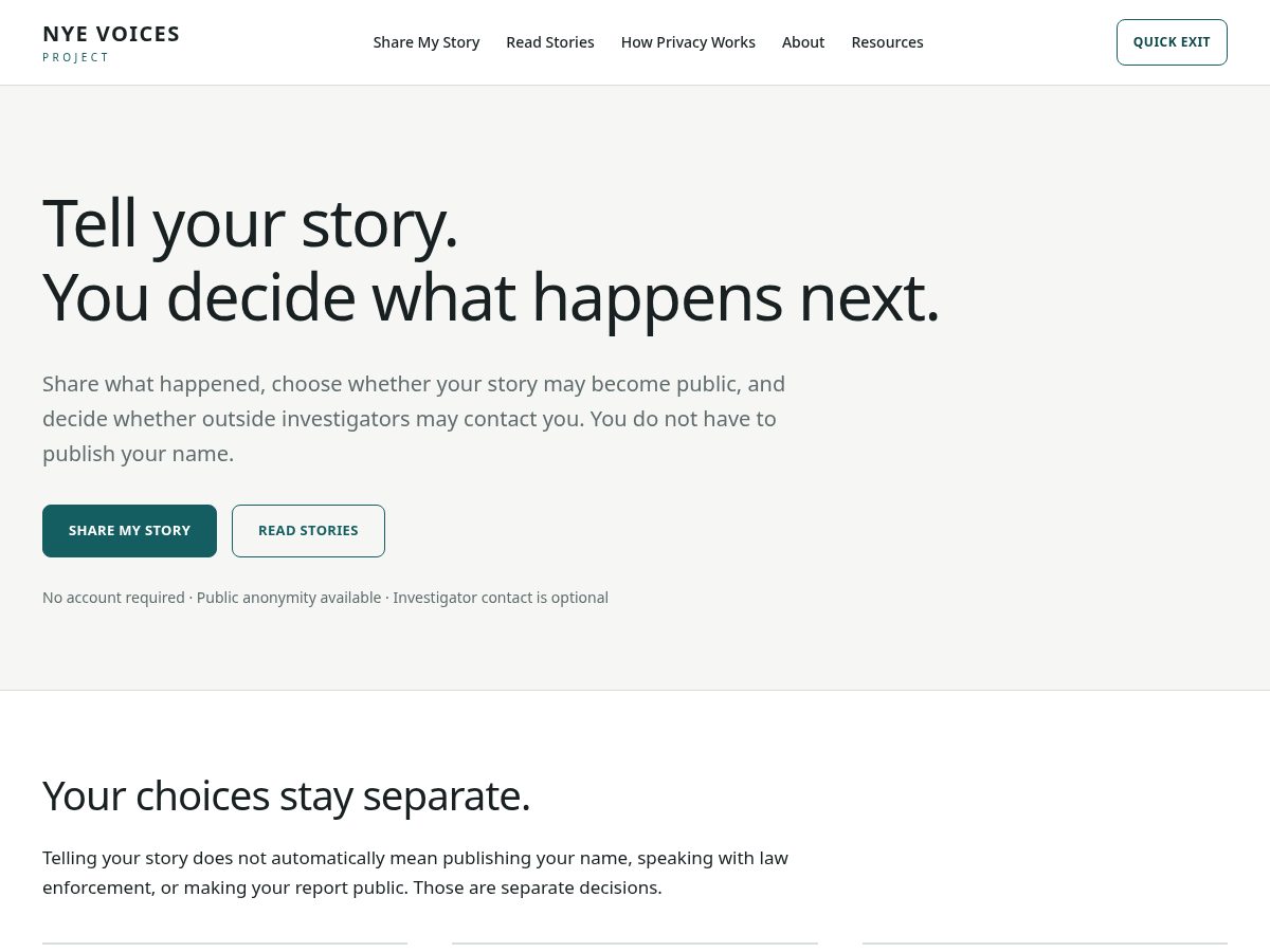 Landing-page snapshot of nyevoices.org