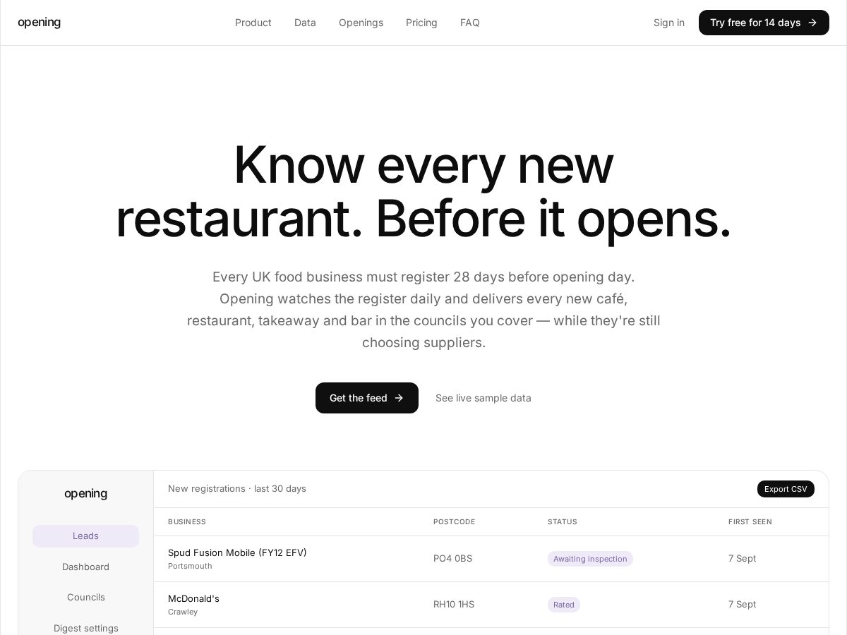 Landing-page snapshot of openingdirect.com