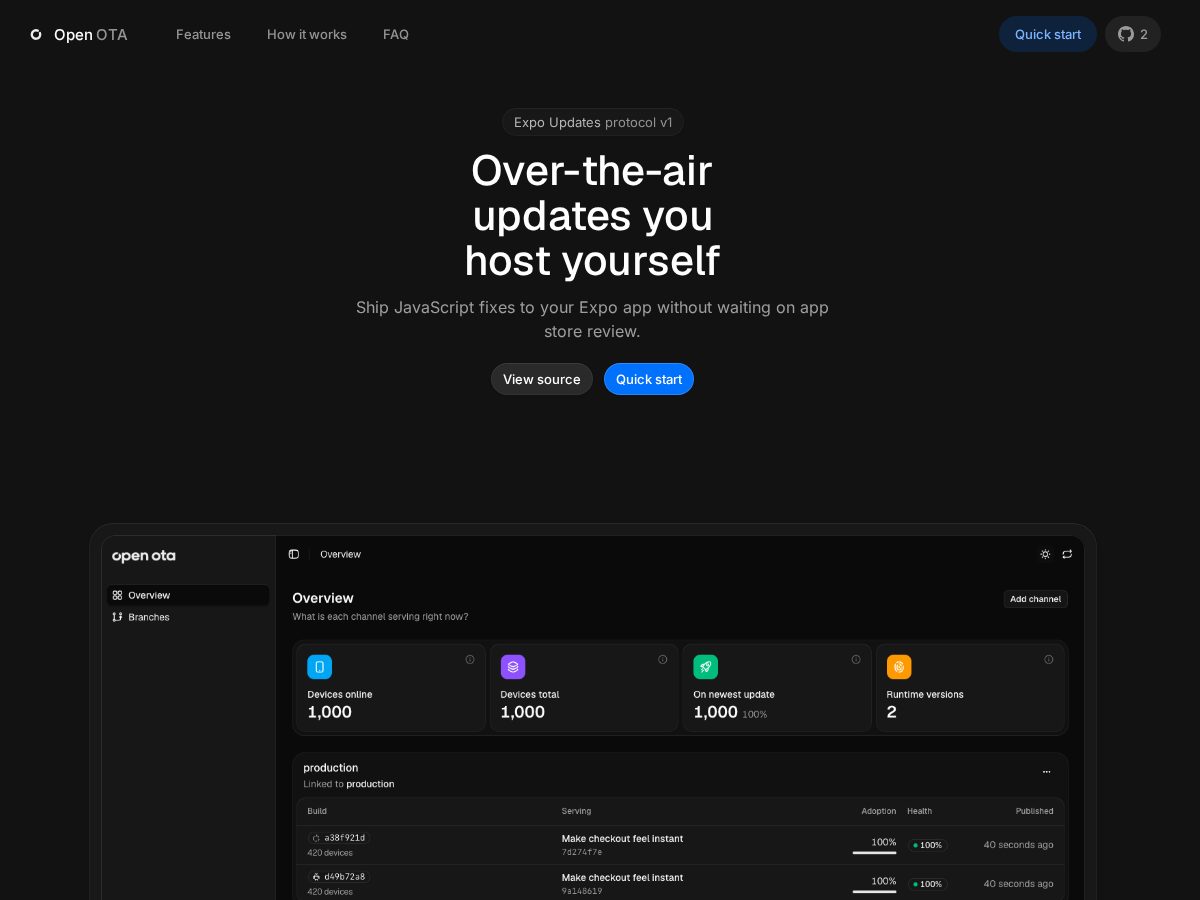 Landing-page snapshot of openota.dev