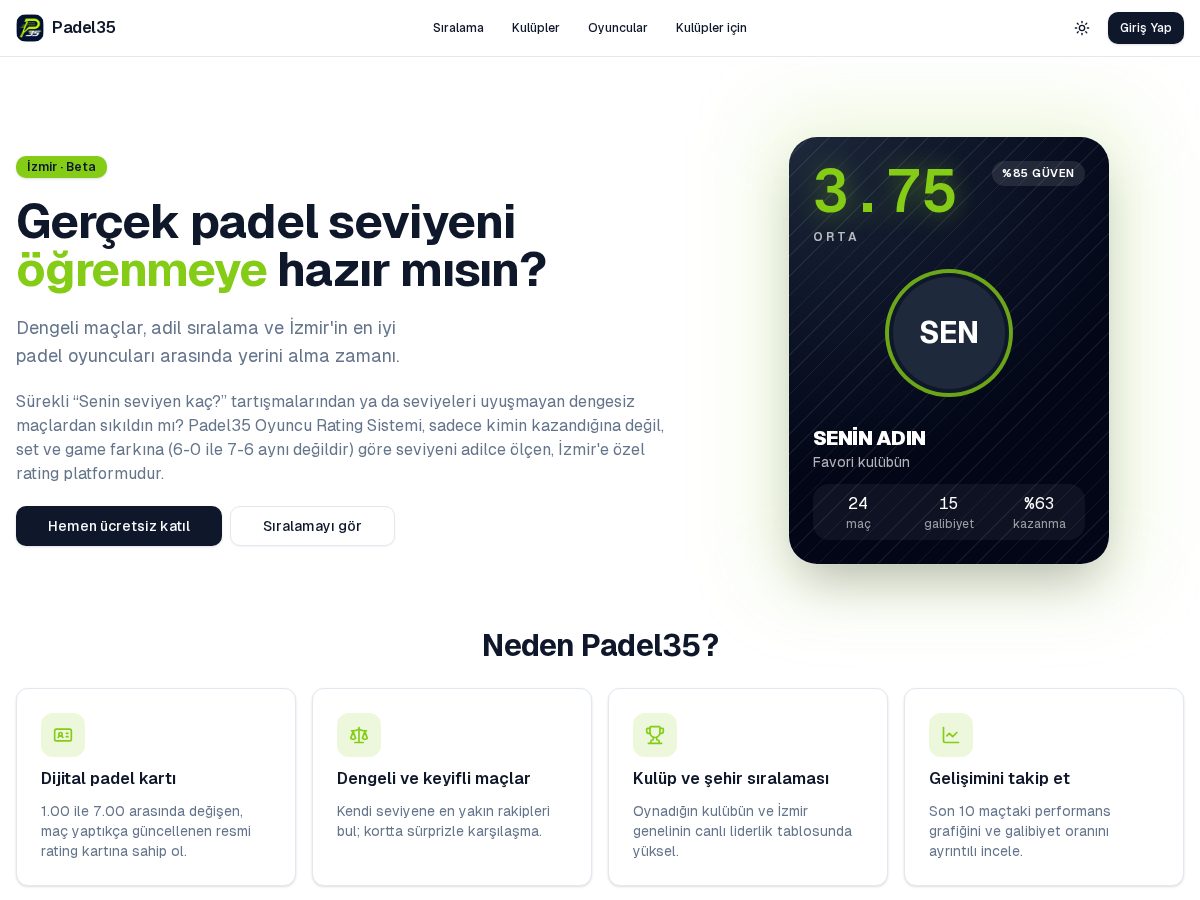 Landing-page snapshot of padel35.com