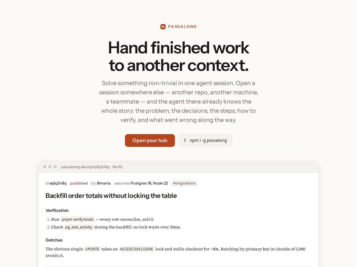 Landing-page snapshot of passalong.dev