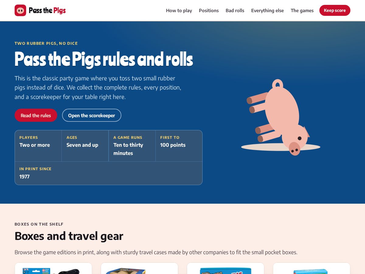 Landing-page snapshot of passthepigs.net