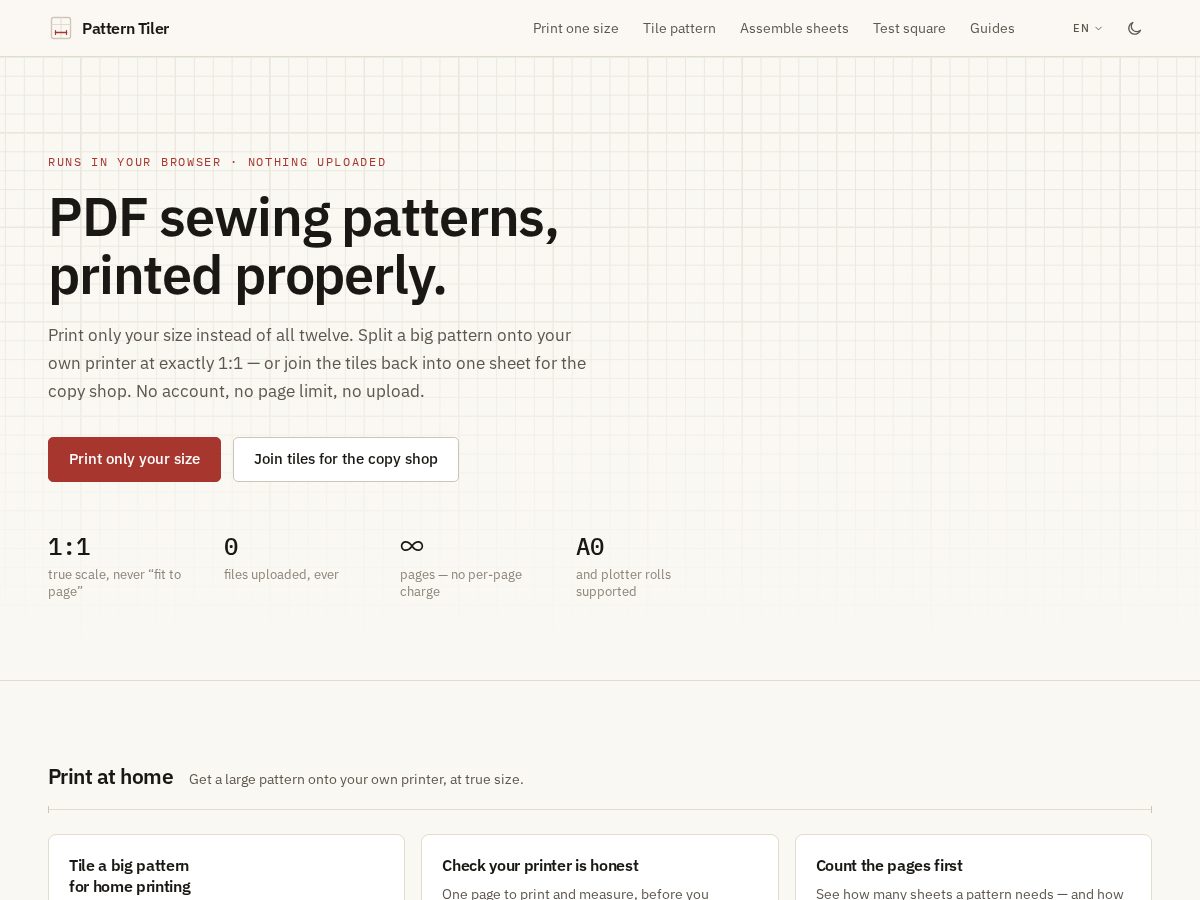 Landing-page snapshot of patterntiler.com