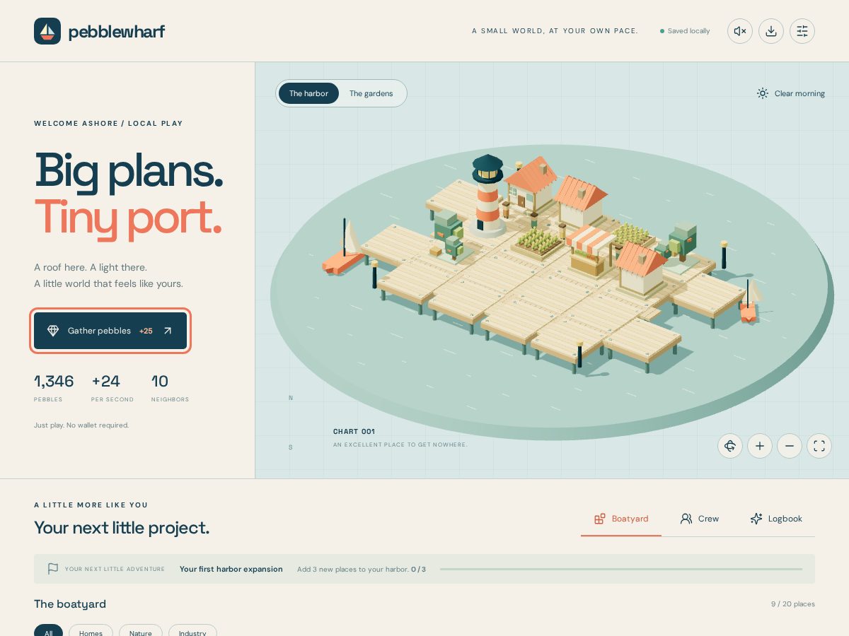 Landing-page snapshot of pebblewharf.xyz
