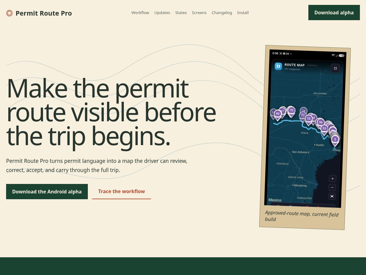 Landing-page snapshot of permit-route-pro.com