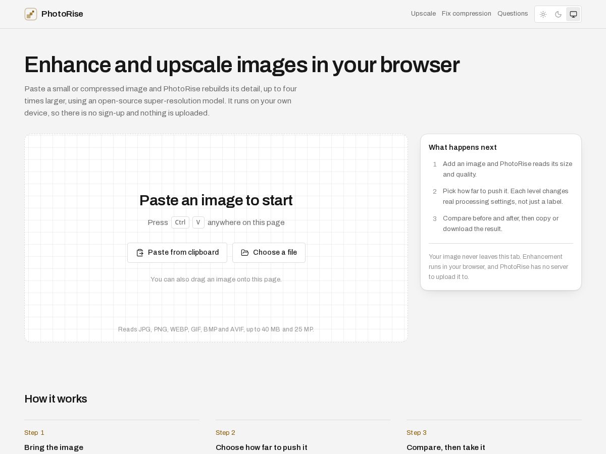 Landing-page snapshot of photorise.xyz