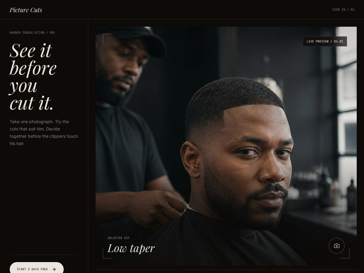 Landing-page snapshot of picturecuts.com