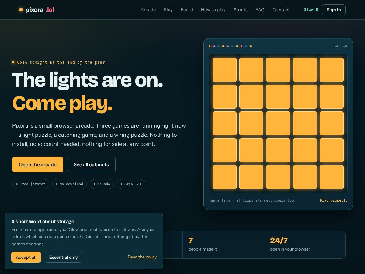 Landing-page snapshot of pixora.lol