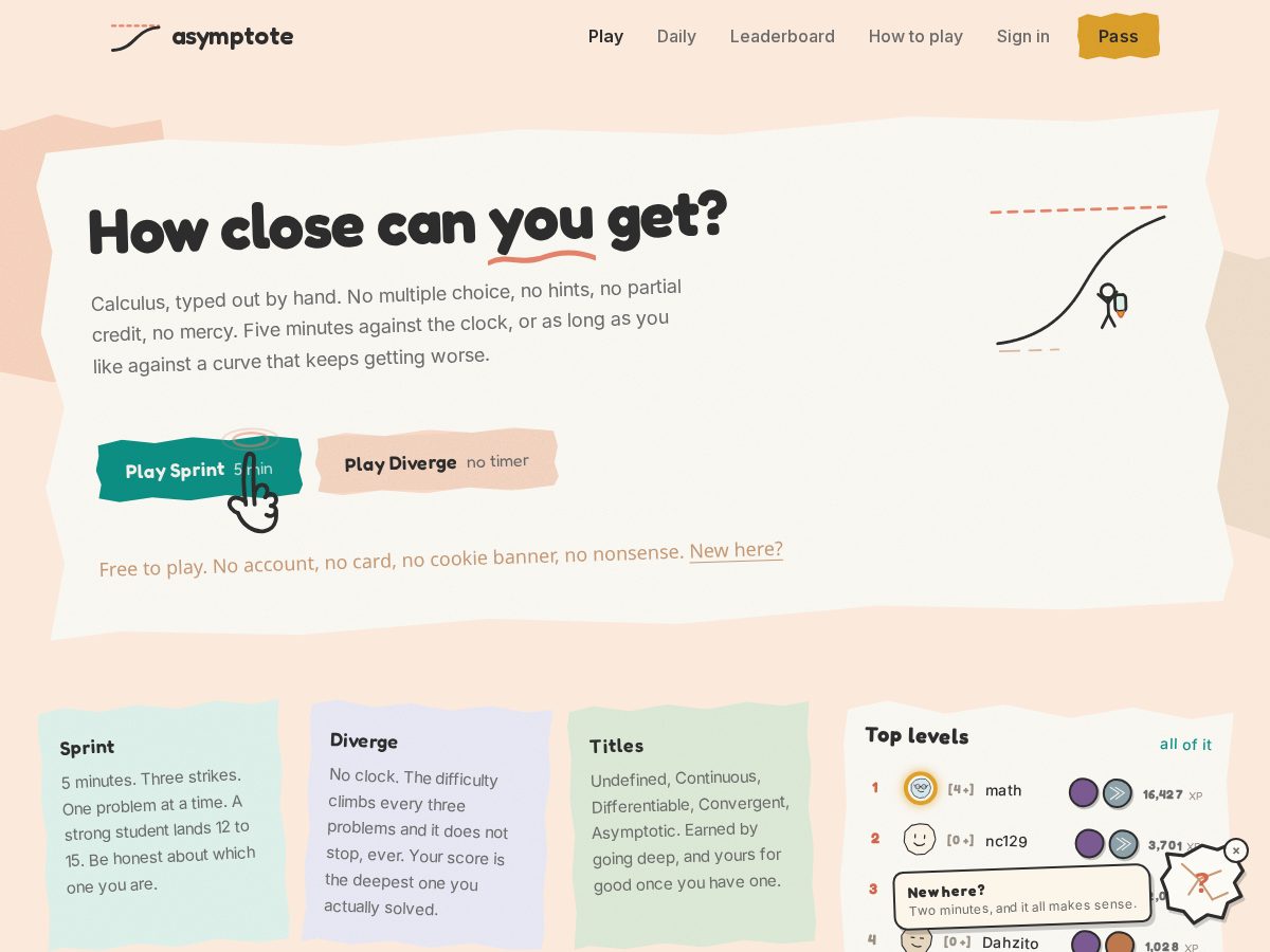 Landing-page snapshot of playasymptote.com