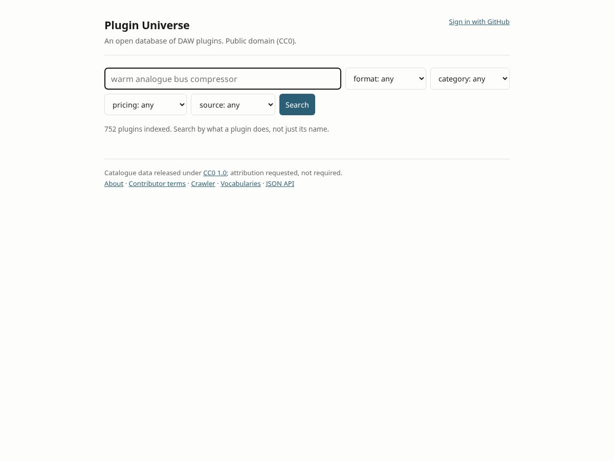 Landing-page snapshot of plugin-universe.com