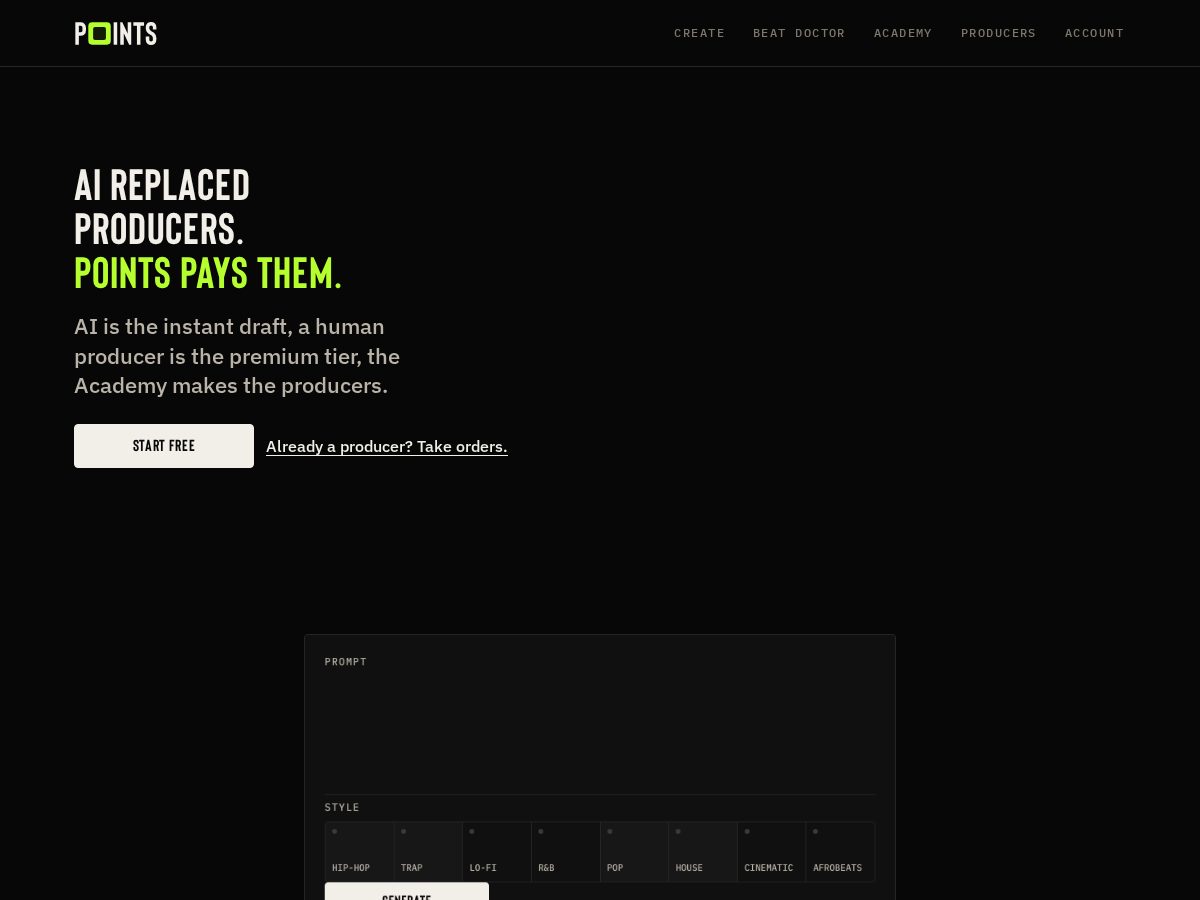 Landing-page snapshot of pointsmusic.com