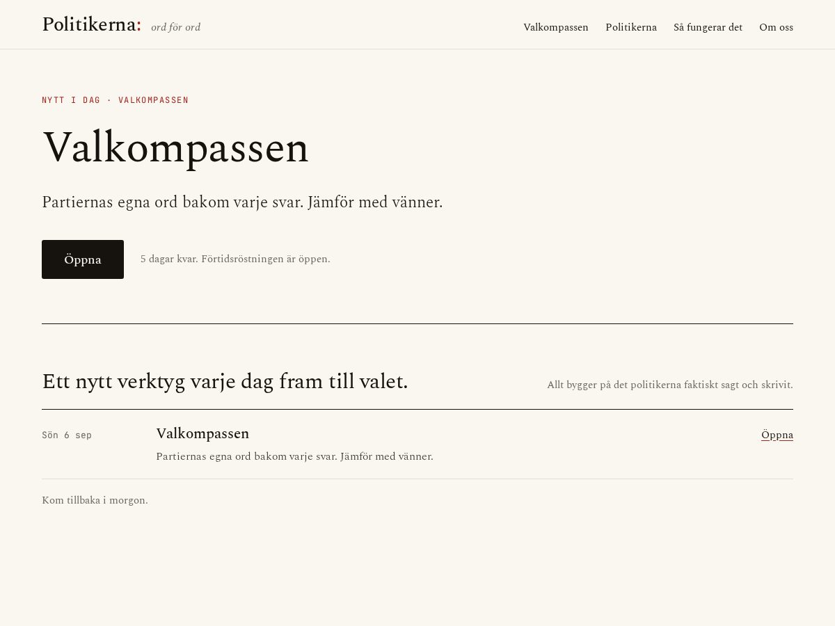 Landing-page snapshot of politikerna.com