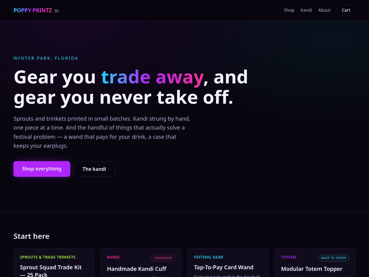 Landing-page snapshot of poppyprintz.com