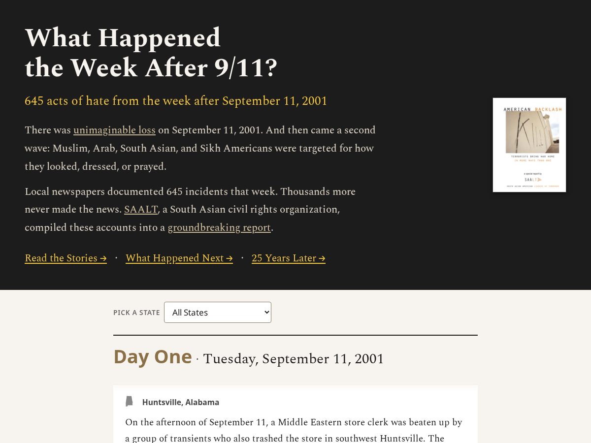 Landing-page snapshot of post911.org