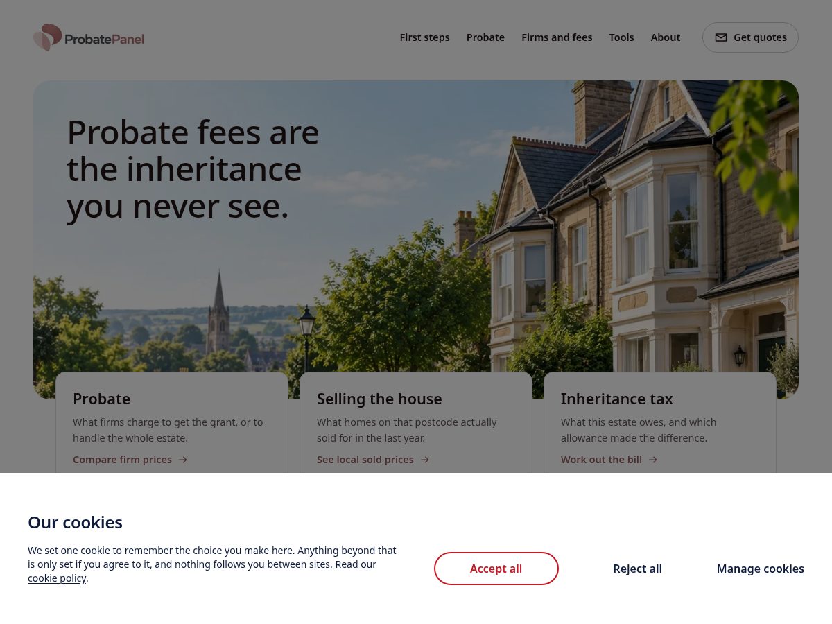 Landing-page snapshot of probatepanel.com