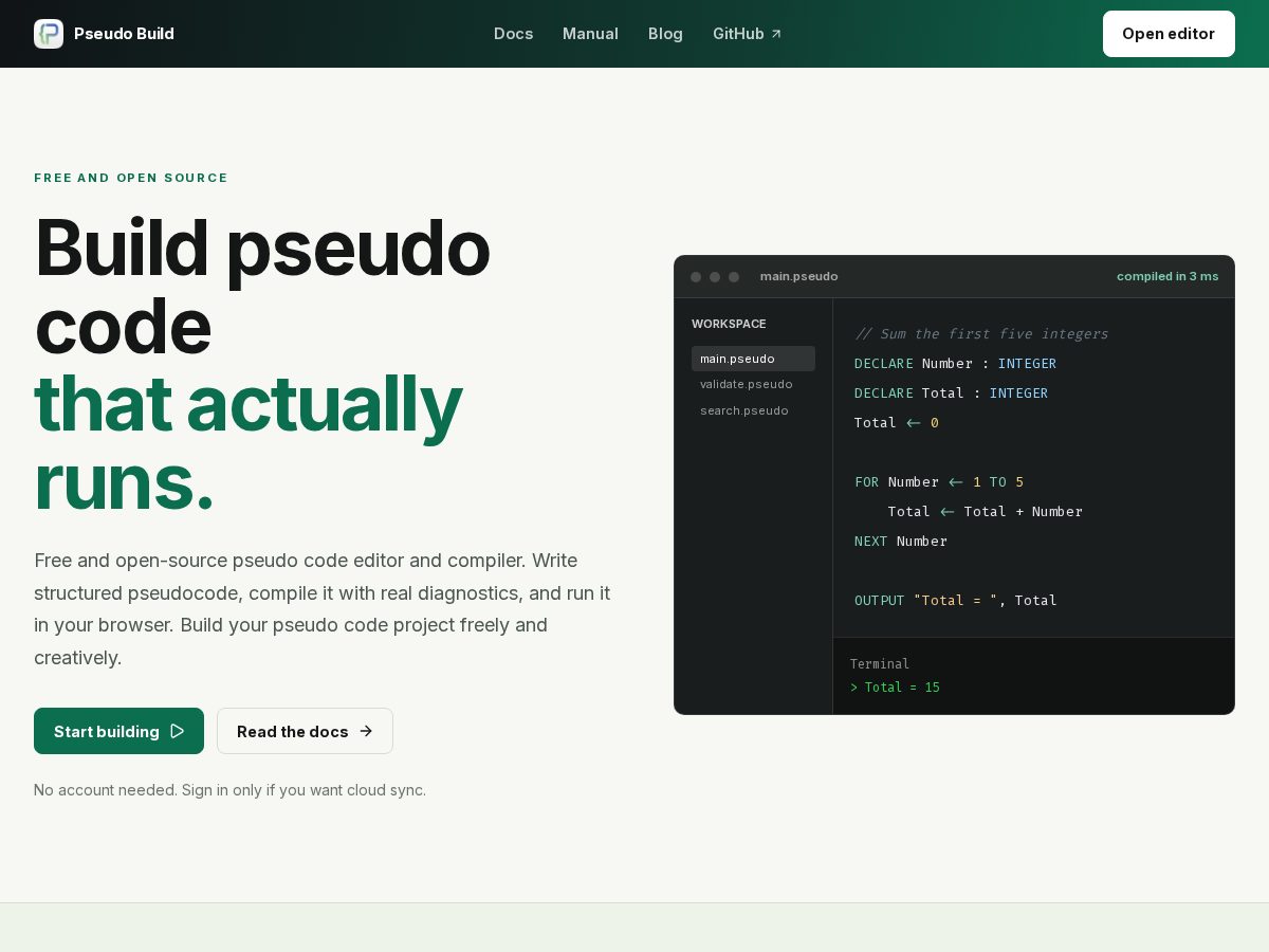 Landing-page snapshot of pseudo.build