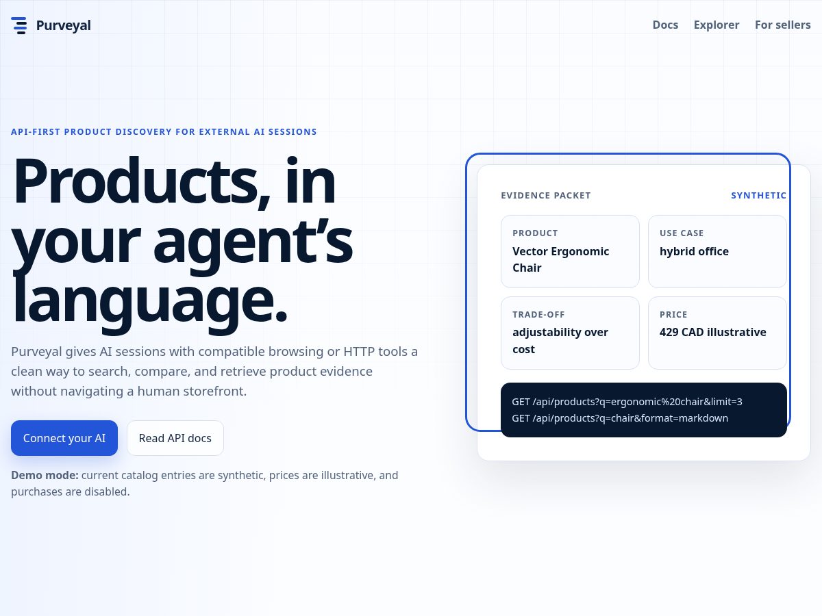 Landing-page snapshot of purveyal.com