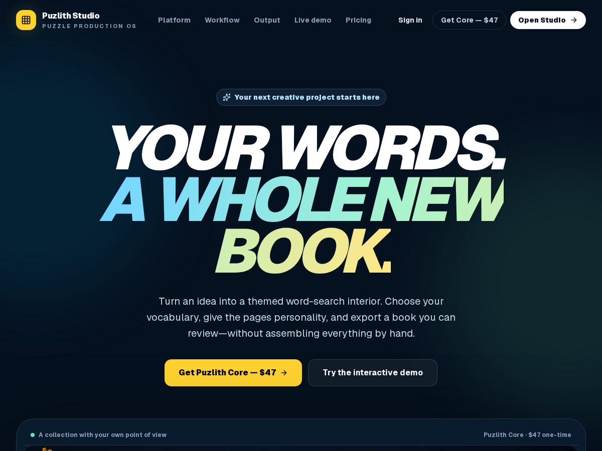 Landing-page snapshot of puzlith.dev