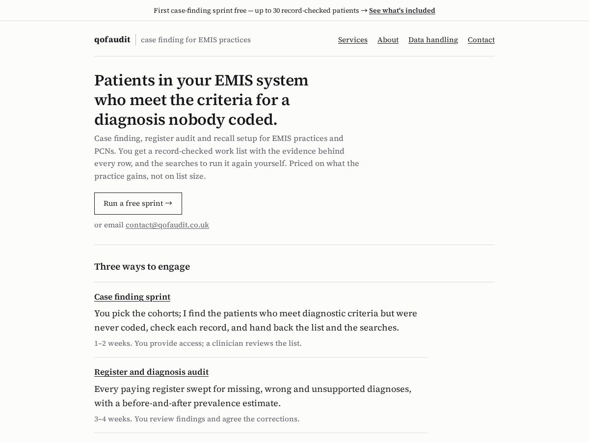 Landing-page snapshot of qofaudit.com