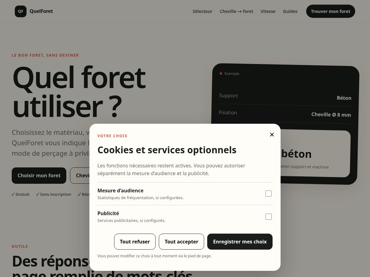 Landing-page snapshot of quelforet.site