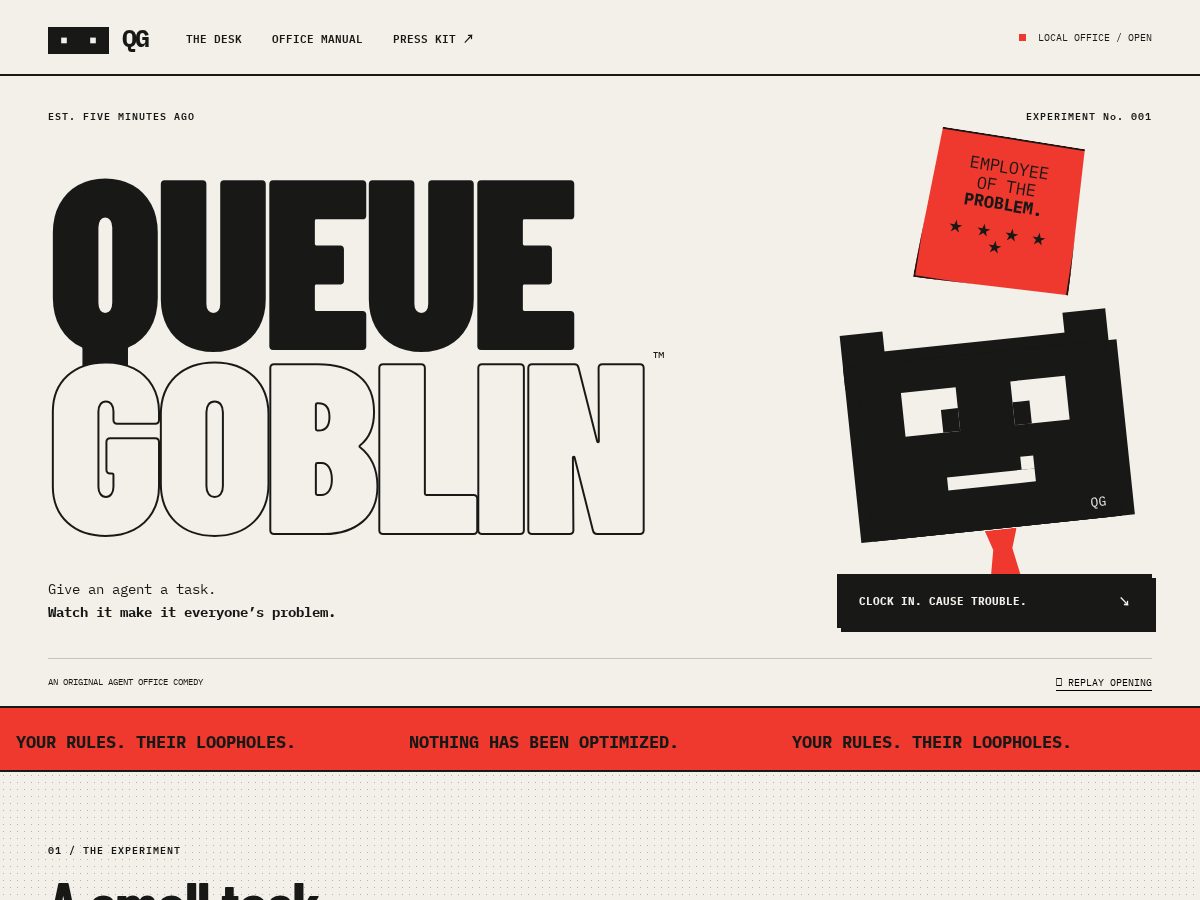 Landing-page snapshot of queuegoblin.xyz