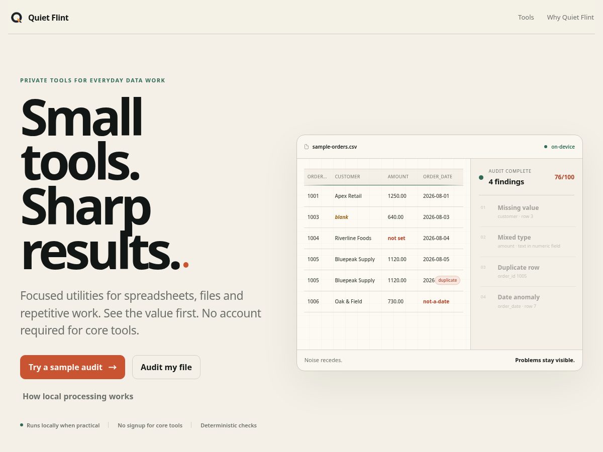 Landing-page snapshot of quietflint.com