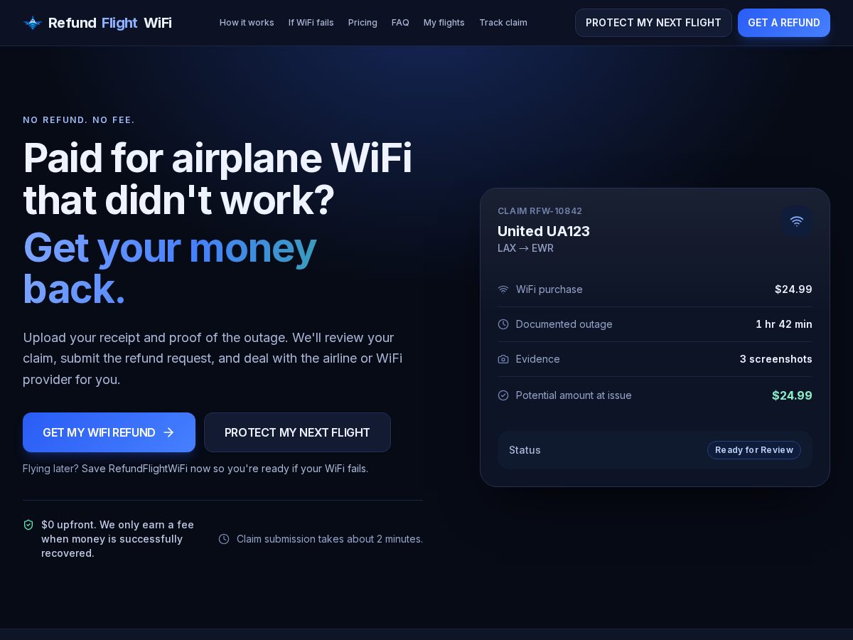 Landing-page snapshot of refundflightwifi.com