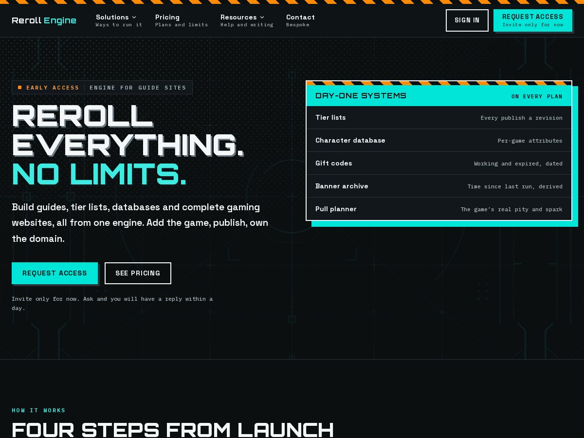 Landing-page snapshot of rerollengine.com