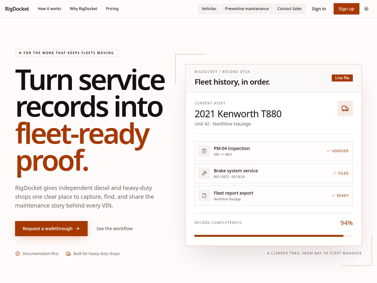 Landing-page snapshot of rigdocket.com