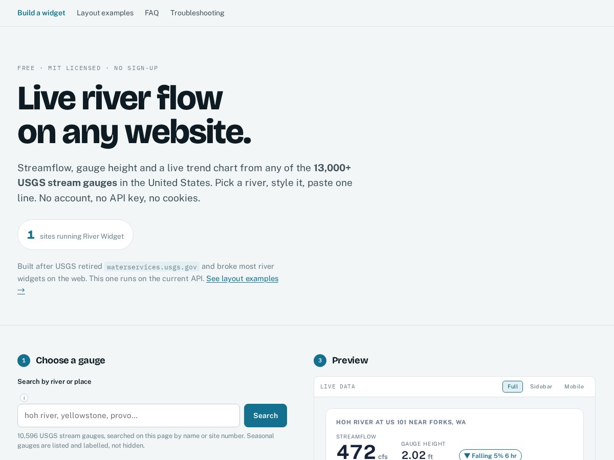 Landing-page snapshot of riverwidget.com