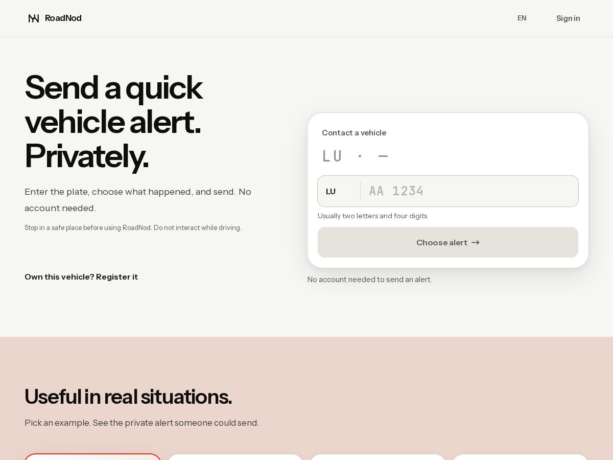 Landing-page snapshot of roadnod.com
