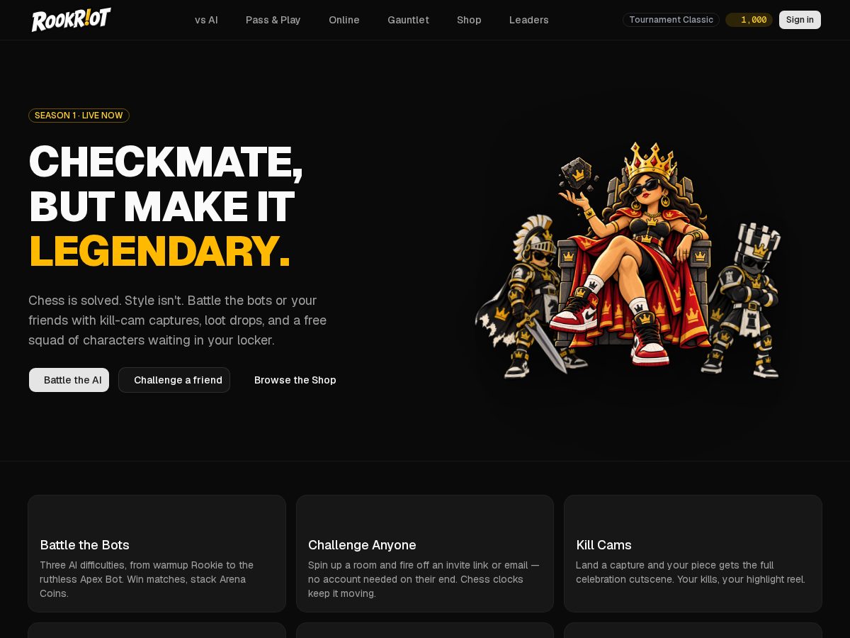 Landing-page snapshot of rookriot.com