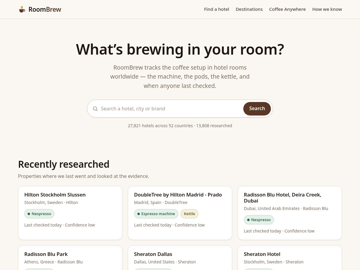 Landing-page snapshot of roombrew.com