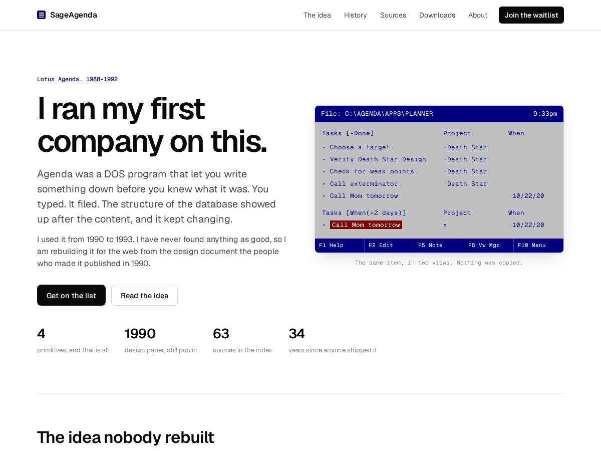 Landing-page snapshot of sageagenda.com