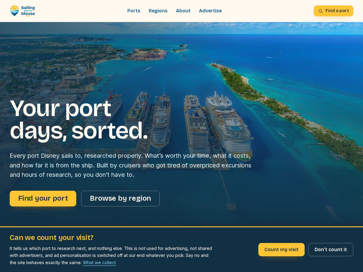 Landing-page snapshot of sailingwiththemouse.com