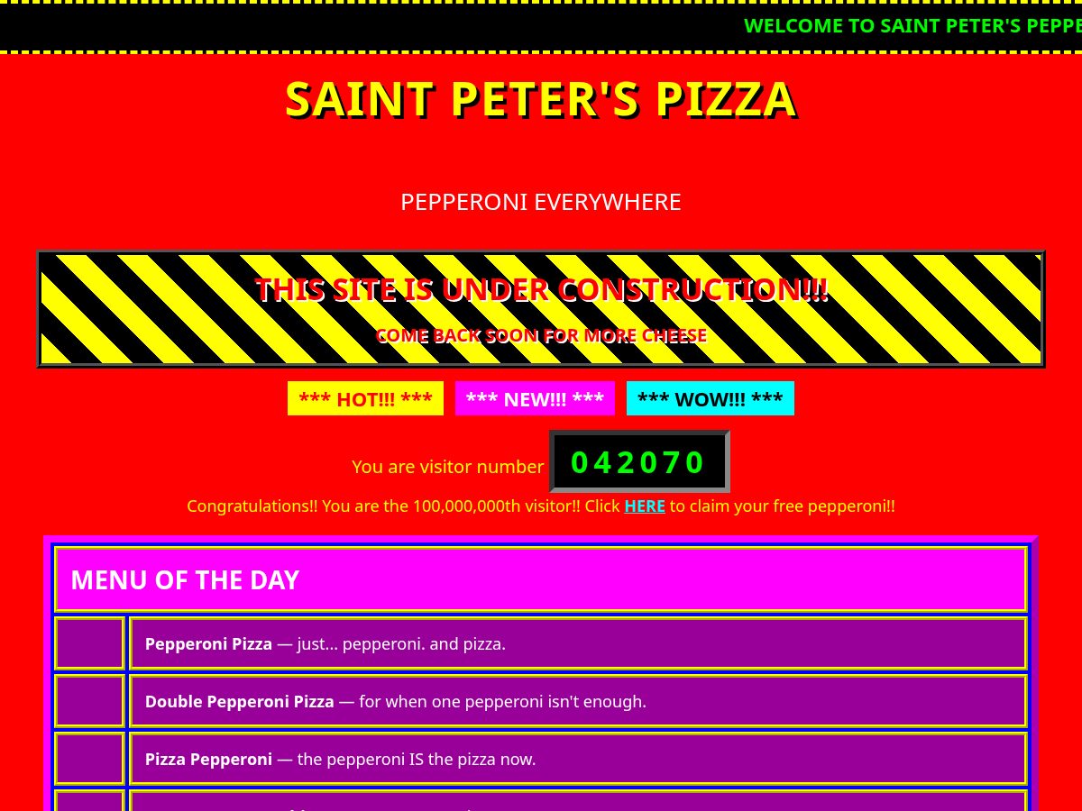 Landing-page snapshot of saintpeter.pizza