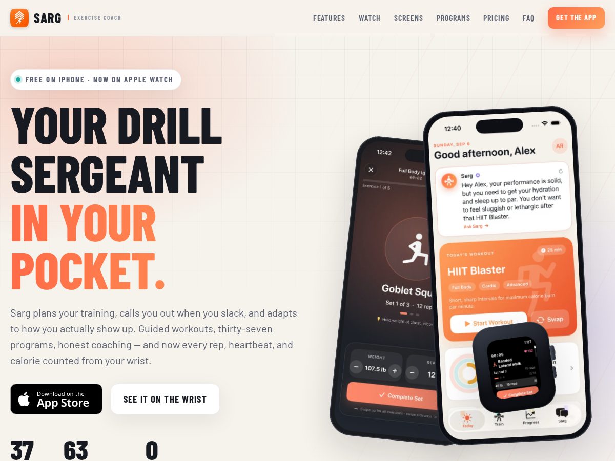 Landing-page snapshot of sargcoach.com