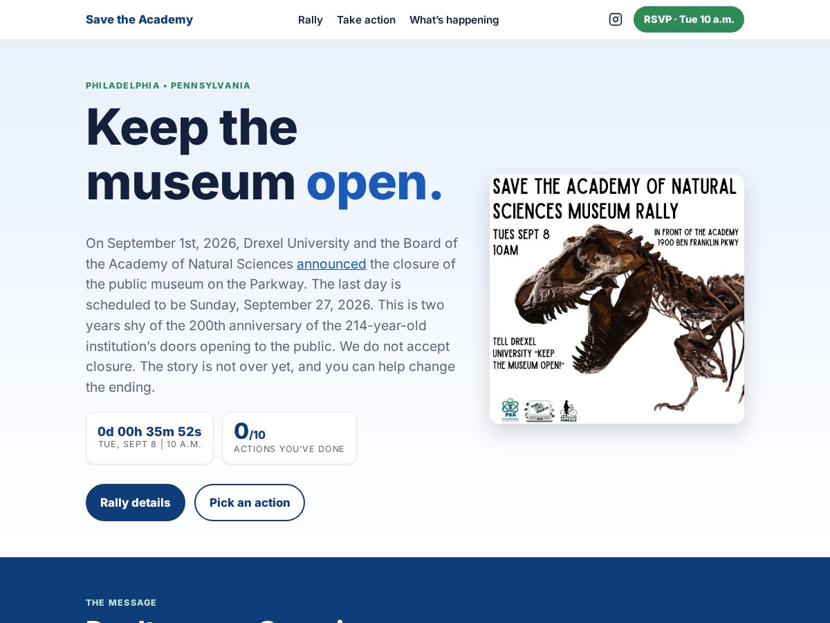 Landing-page snapshot of save-the-academy.com