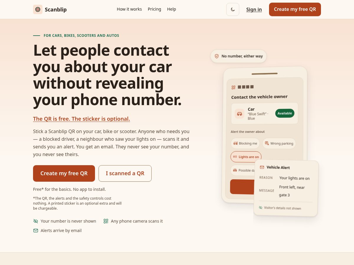 Landing-page snapshot of scanblip.com