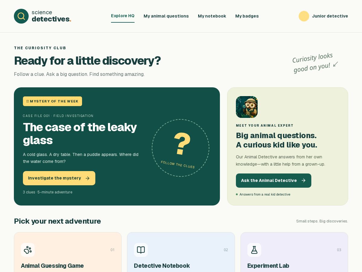 Landing-page snapshot of sciencedetectives.club