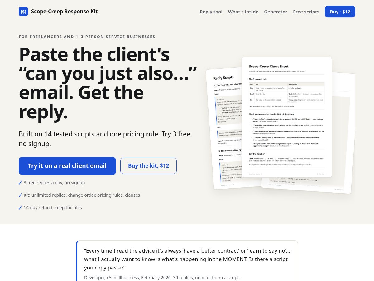Landing-page snapshot of scopecreepkit.com