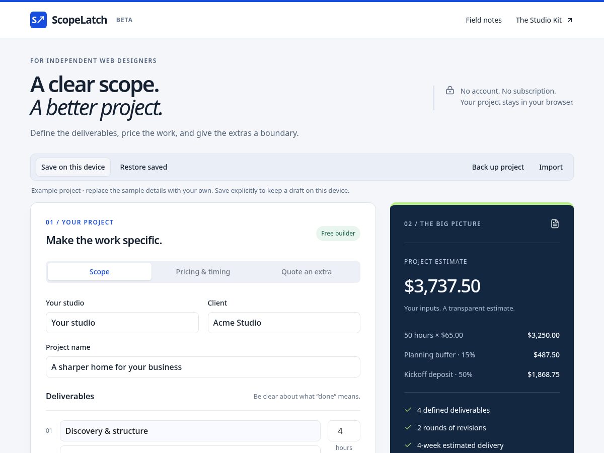 Landing-page snapshot of scopelatch.tech