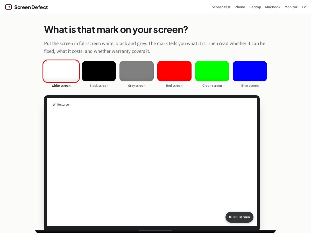 Landing-page snapshot of screendefect.com