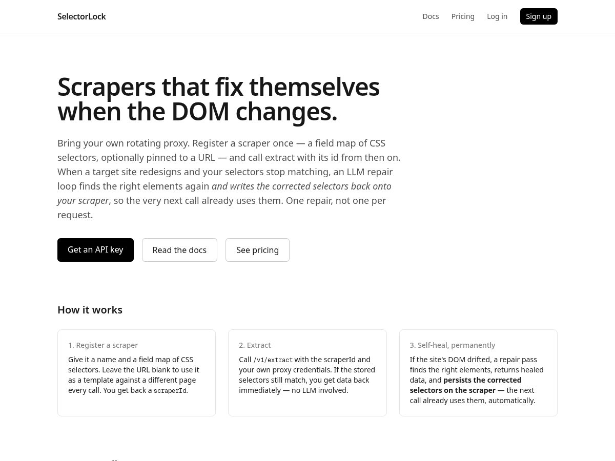 Landing-page snapshot of selectorlock.com