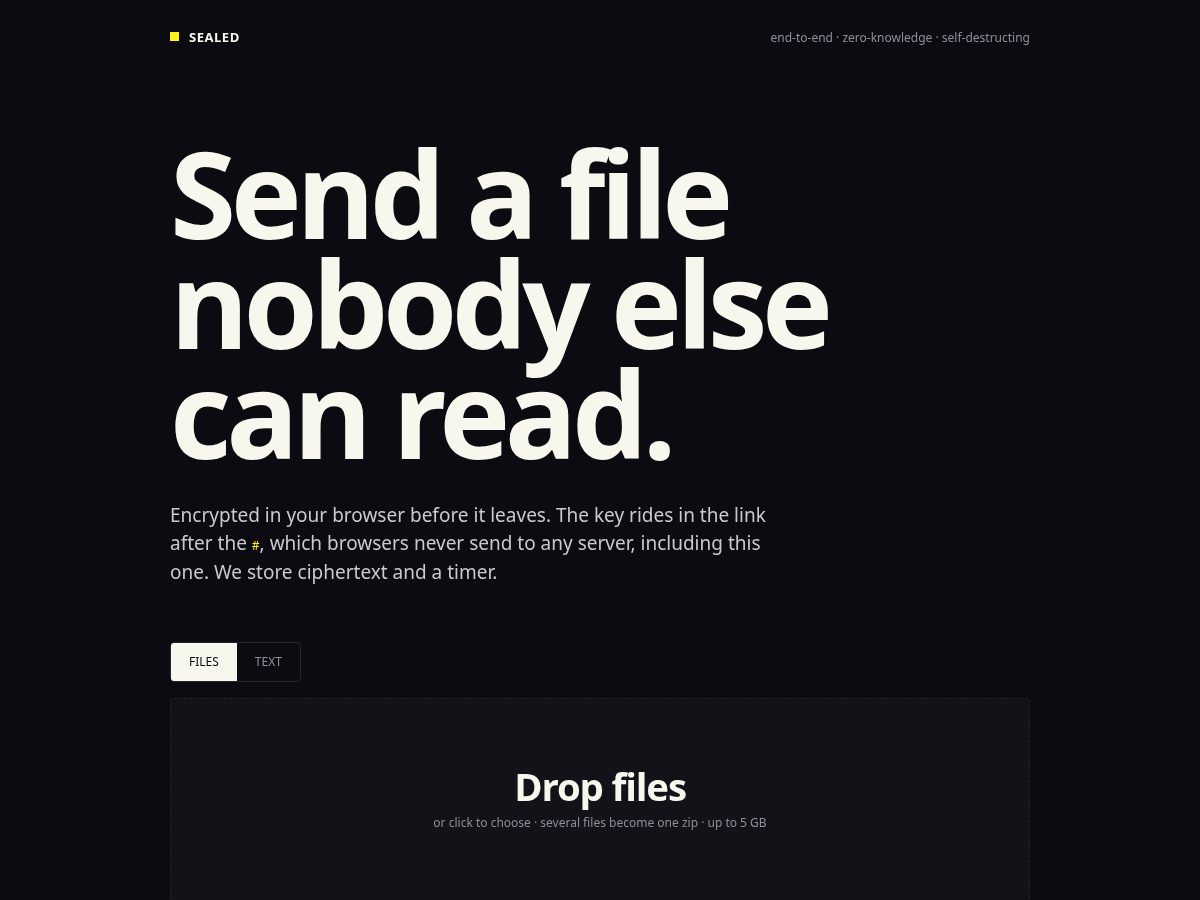 Landing-page snapshot of sendsecure.cloud