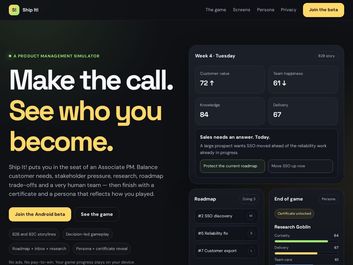 Landing-page snapshot of shipitgame.xyz