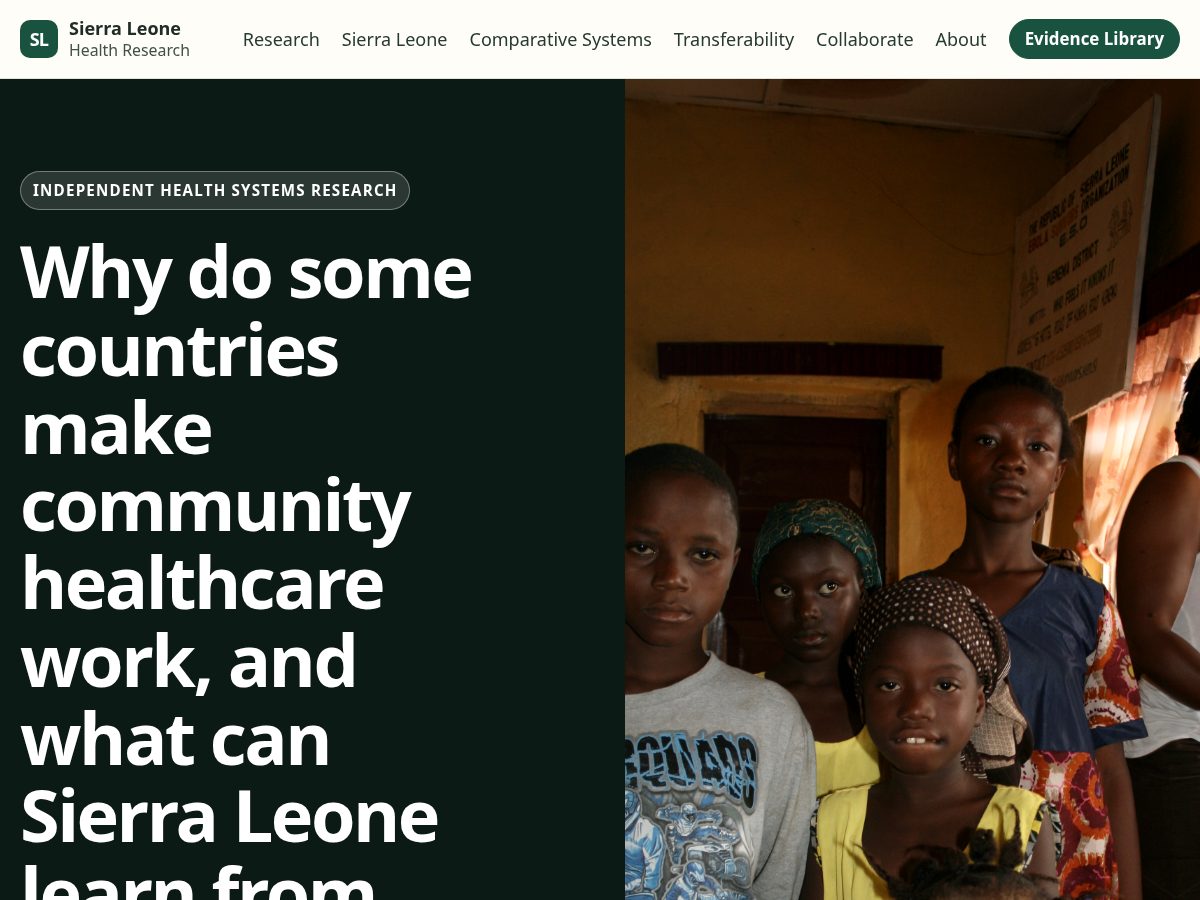 Landing-page snapshot of sierraleonehealthresearch.org