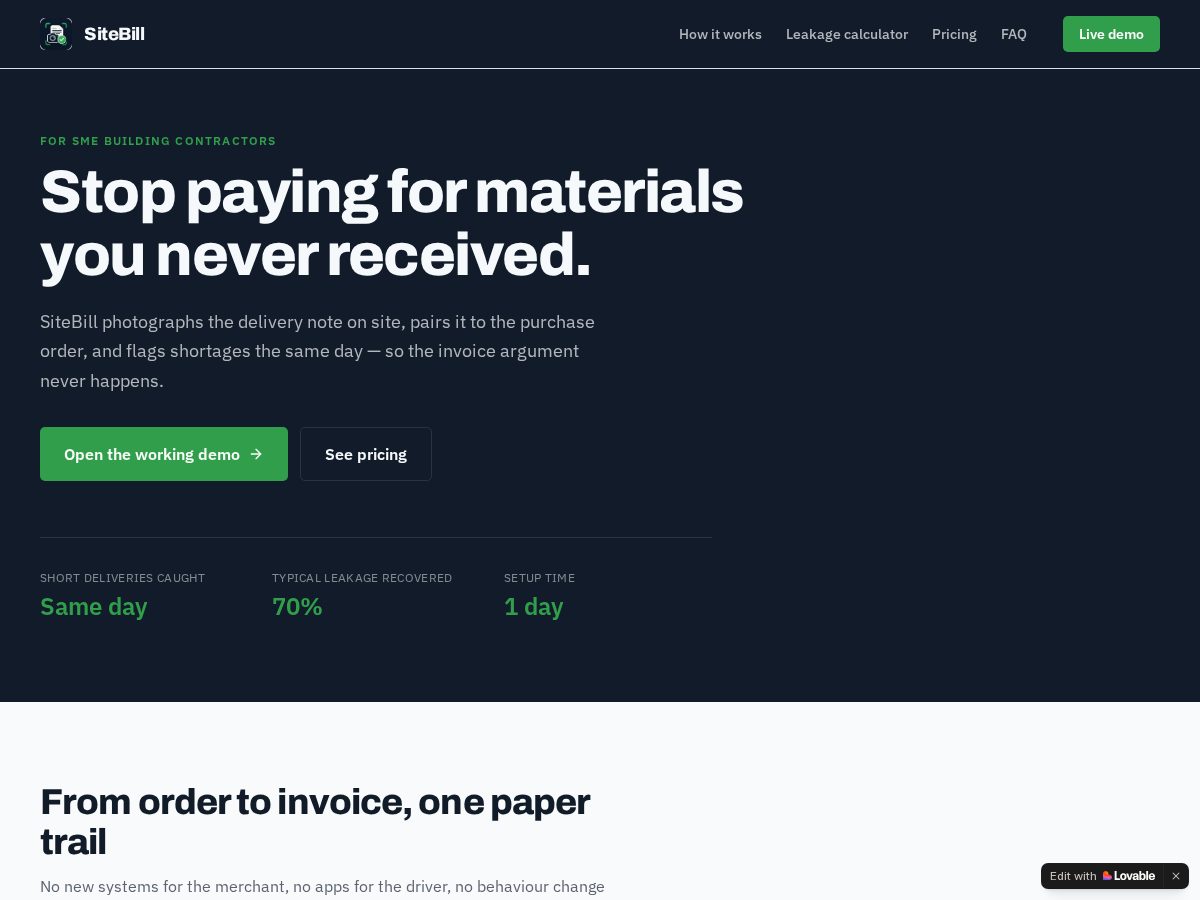 Landing-page snapshot of sitebill.store